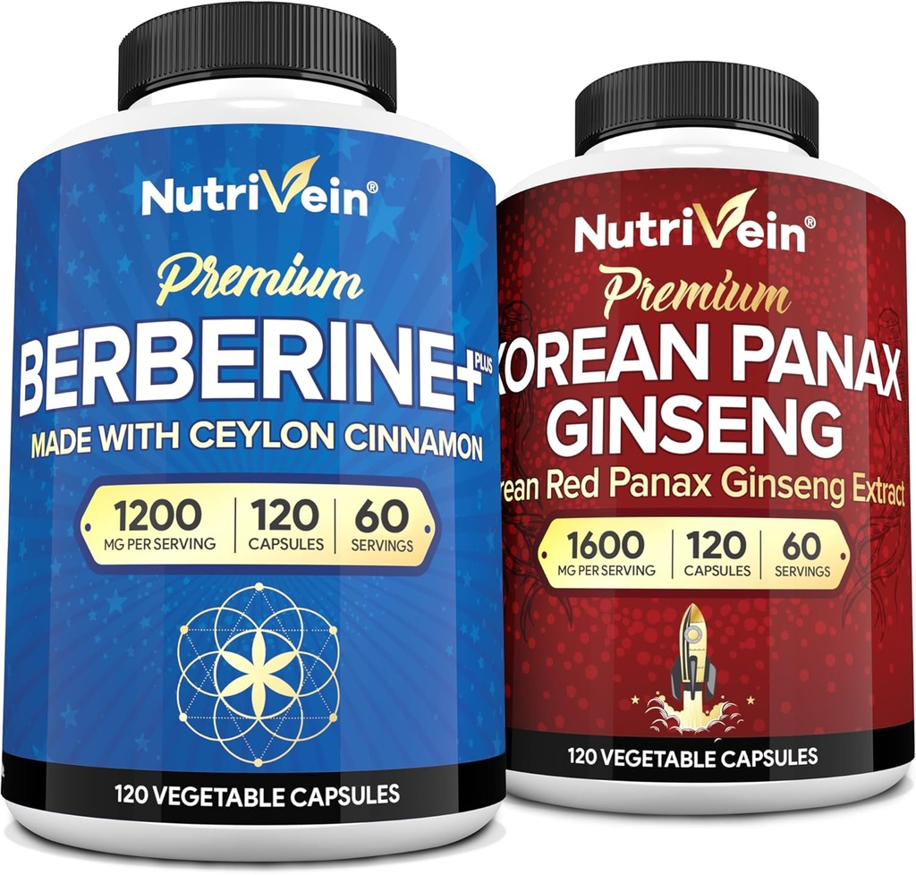 Nutriveinの優れた韓国のPanaxのGinsengの補足及びBerberineの補足の束:高吸収のBerberineのコンプレックス及び実質の赤いGinsengは毎日の明快さ、Vitalityおよびウェルネスのために束ねます