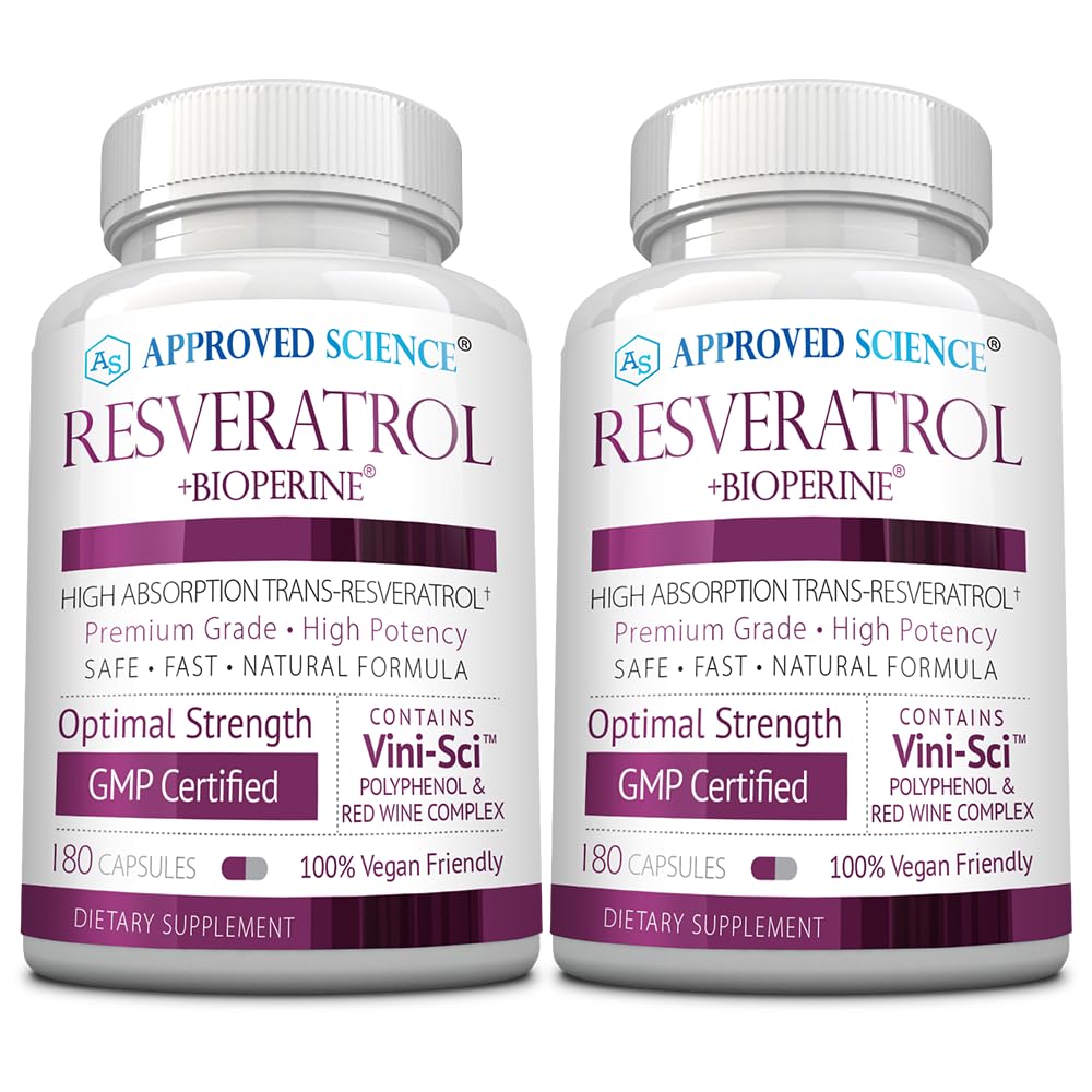 承認された科学のResveratrol - トランスレスベラトロールの1000のmg - ポリフェノール250のmg - 98%純度レベル-Bioperine®が含まれています - 380ビーガンフレンドリーなカプセル - 2ボトル