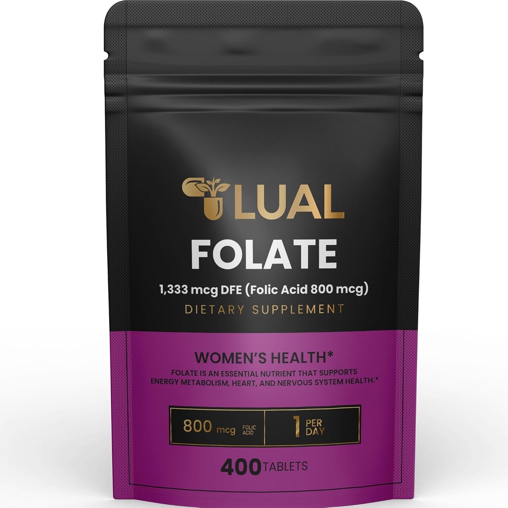 女性の妊娠のためのLUAL Folateの補足  酸性Folicoのpara Mujer Embarazada Folateのサプリメント 1,333 mcg DFE (葉酸 800 mcg) 400の計算