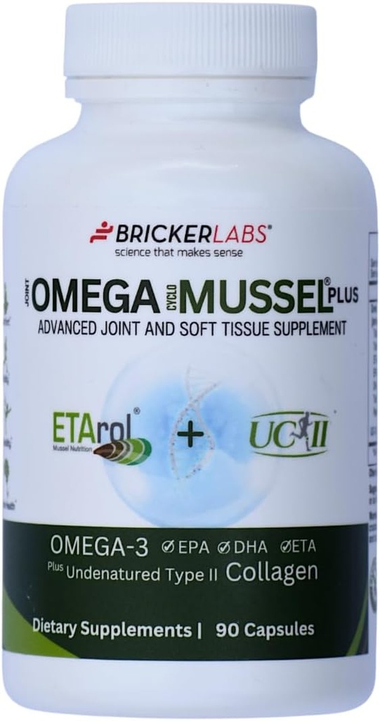 Bricker Labs Omega Cyclo - Mussel Plus UC-II、Premium NZ Green Lipped Mussel Plus UC-II Undenatured Type II Collagen、関節の健康と快適のための究極のジョイントサプリメント、90カプセル