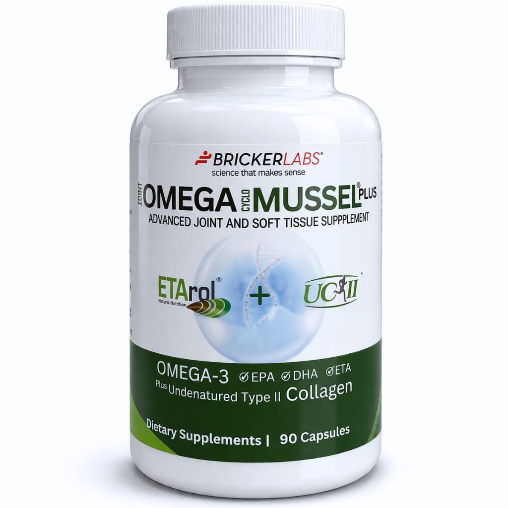 Bricker Labs Omega Cyclo - Mussel Plus UC-II、Premium NZ Green Lipped Mussel Plus UC-II Undenatured Type II Collagen、関節の健康と快適のための究極のジョイントサプリメント、90カプセル
