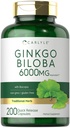 カルライル・イチョウ・ビロバ・ピル | 6000mg | 200カプセル | バコバエキス配合 | 余分強度・非GMO・グルテンフリーハーブサプリメント