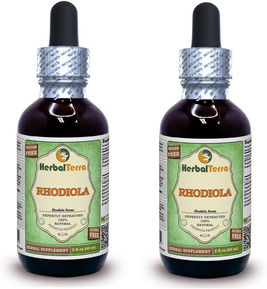 Rhodiola (Rhodiola rosea) グリセライト, 有機乾燥Rootsアルコールフリー液体抽出物 (ブランド名: HerbalTerra, 間違いなく米国で製造) 2x2 fl.oz (2x60 ml)