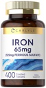 カルライル鉄硫酸325mg、65mg | 400錠 | 非GMO、グルテンフリー、ベジタリアンサプリメント | 高効力