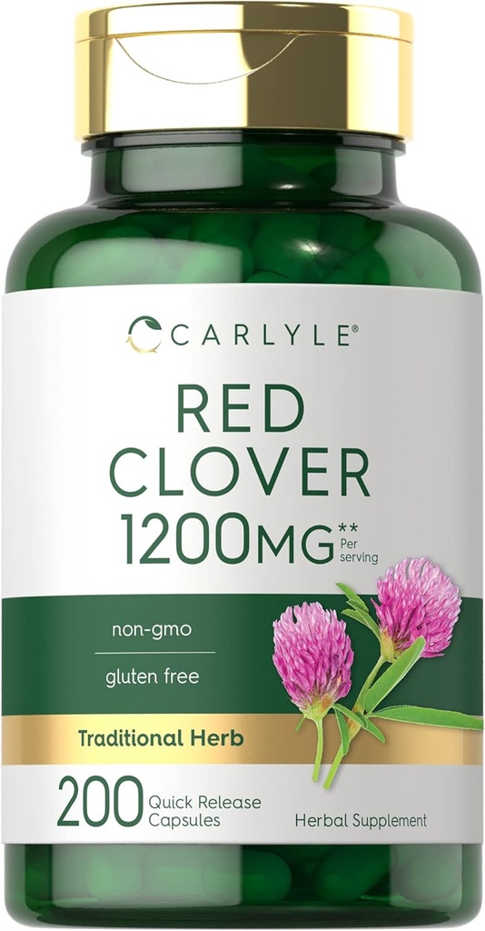 Carlyle Red Clover Capsules 1200mg | 200Count | Trifolium Pratense | Non-GMO、グルテンフリー | レッドクローバー・ブロッサム・エキスサプリメント