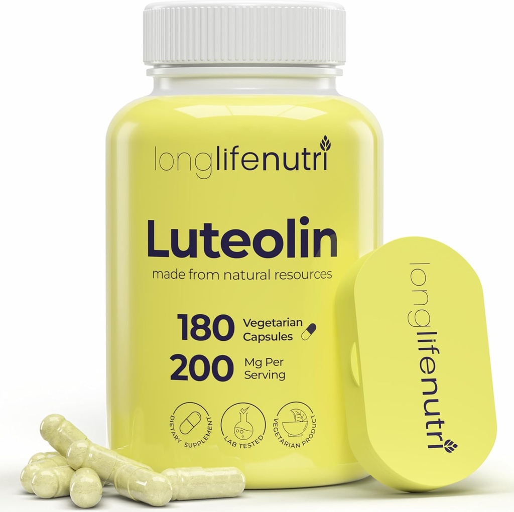 Luteolinサプリメント200mg - 180ベジタリアンカプセル、3ヶ月の供給 - 認知機能を強化し、全体的な健康 - ラボテスト、米国製、2サービングサイズ