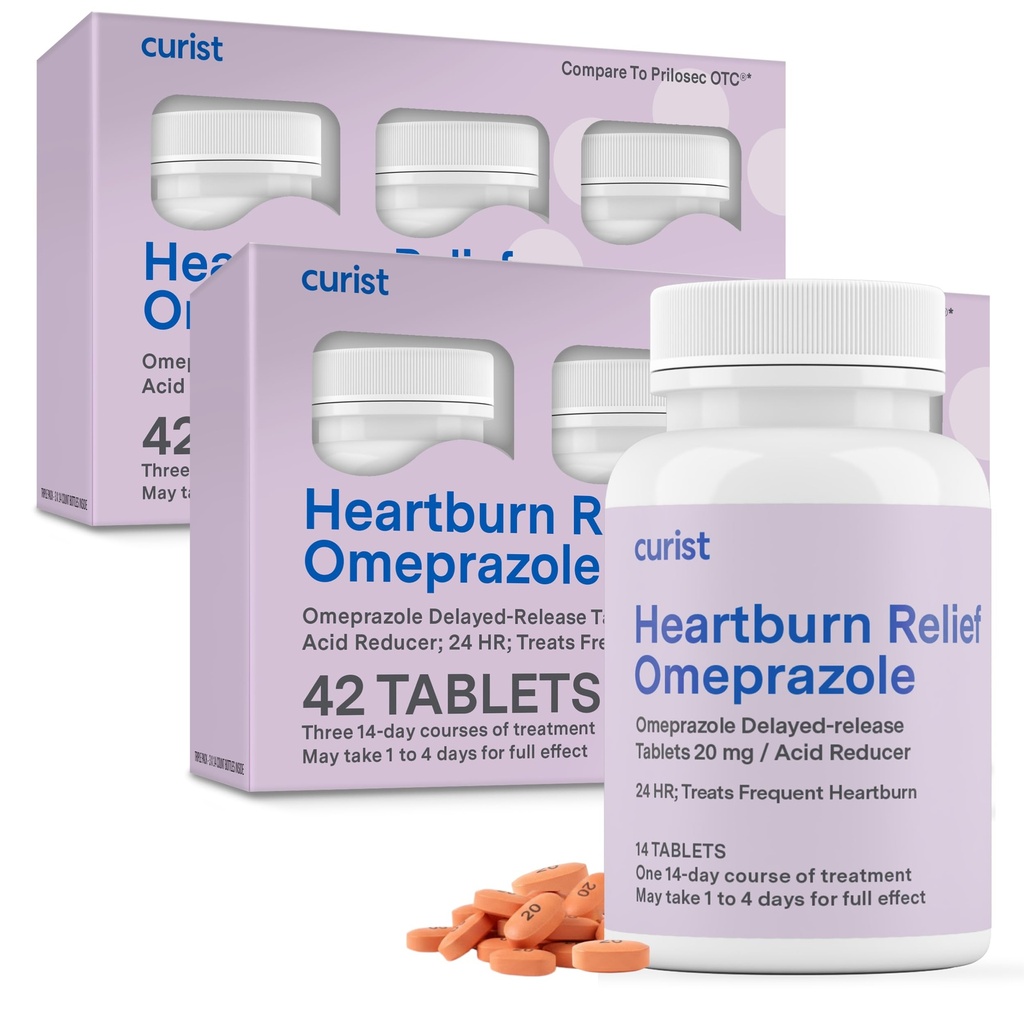 Curist Omeprazole 20mgのタブレットのバルク パック- 84Countは---Releaseのタブレット- Heartburnの救助のための酸の還流の薬- 42のタブレットの2パック- 84合計)