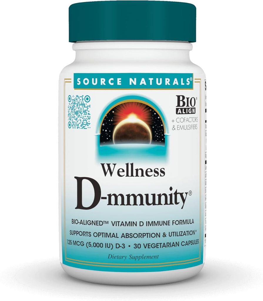 源のNaturalsのウェルネスD-mmunity、生物一直線ビタミンDの免疫の方式、サポート最適吸収および利用*、125 mcg (5,000 IU) D-3-30のベジタリアンのカプセル