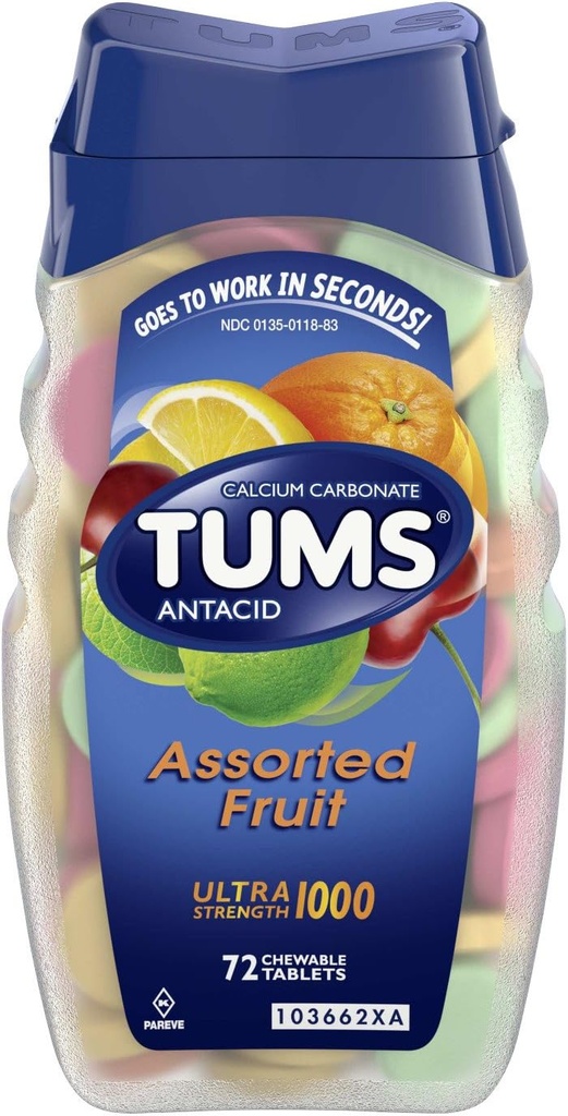 Tums Calciumの豊富な超強さ1000 - 分類されたフルーツ- 86のタブレット