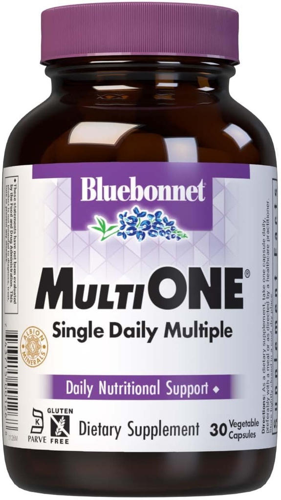 Bluebonnet Nutrition Mult One(鉄で)、毎日の栄養サポート*、ベジタリアンフレンドリー、Kosher認定、グルテンフリー、乳製品フリー、30野菜カプセル、30サービング