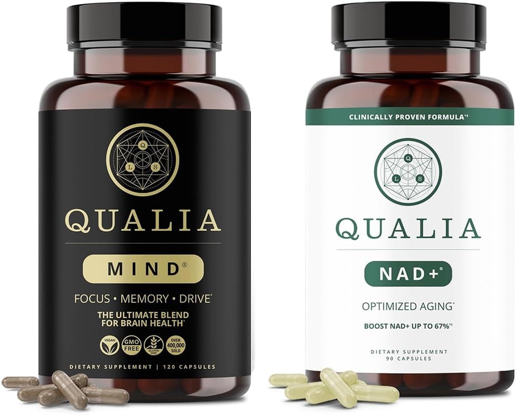 Qualia ライフサイエンスバンドル Qualia マインド & Qualia NAD + トップ脳サプリメント カプセル メモリ、フォーカス、および集中、NAD + ブーストできます レベル最大50%