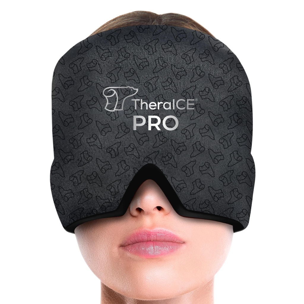 Theraiceの片頭痛の救助の帽子PRO、頭痛の救助の帽子、氷のマスク、張力頭痛の救助、圧力及び掛かることのための冷たい圧縮の頭部の覆い、focusZoneの技術は余分冷却及び圧力を提供します
