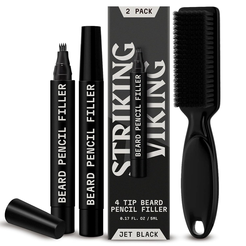 男のためのStrikingの熊手の鉛筆の注入口 - 2のパック、ジェット・ブラック - 防水長持ちのひげのペン - ギャップの修理及び棒の鉛筆のための4-Pronged先端 - 柔らかい剛毛のブラシ及びペンの注入口