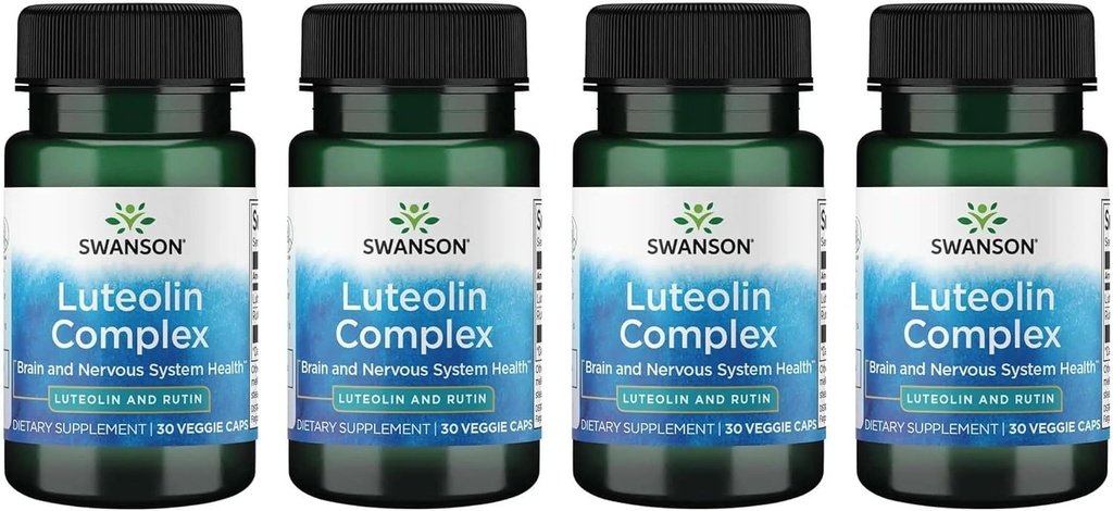 Swanson Luteolin Complex w/Rutin - 脳サポートサプリメント メモリ、気分と認知健康を促進する - 神経系を維持するのに役立ちます天然式 - (30 Veggie Capsule) 4パック