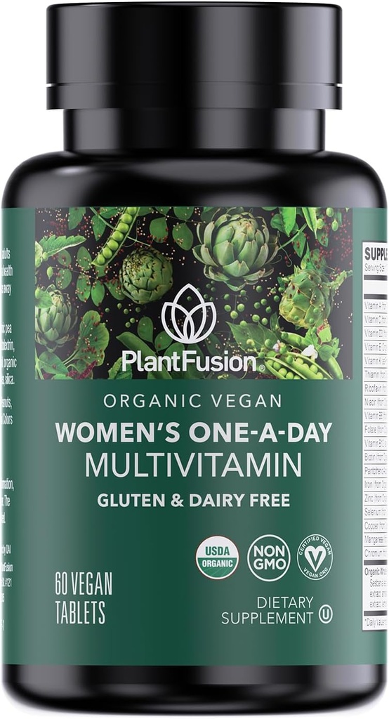 PlantFusion Organic Multivitamin for Women - 1 日中食品ブレンド 女性のマルチビタミン - ビーガン、非GMO、グルテンフリー & 乳製品無料 - 60 錠(2 ヶ月の供給)