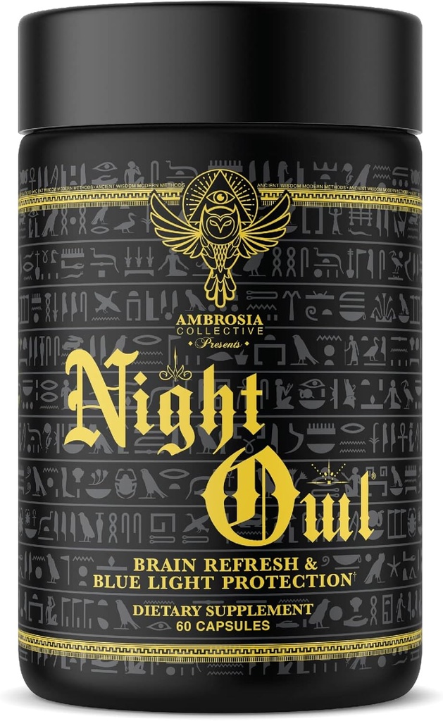 Ambrosia Night Owl - 眼の健康 | 青色光と眼の緊張から保護 | アルファ脳波と脳の回復 | Lutemax 2020、サンテアニン、Magtein | 60 Veggie Capsule