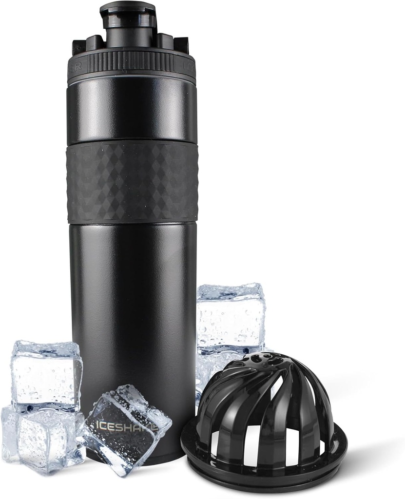 アイスシェーカー絶縁ステンレスシェーカーボトル | 20 oz, ブラック | 24 時間冷やす | ツイストオン攪拌機付き絶縁カップ | たんぱく質シェイクス、水、スムージー、カクテル用無臭ボトル