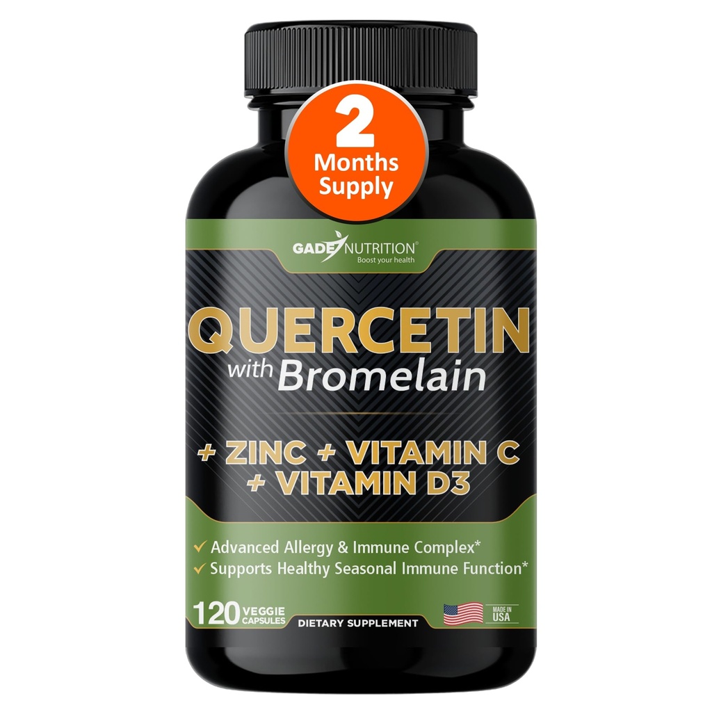 Gade Nutrition Quercetin with Bromelain Vitamin Cと亜鉛ビタミンD3 | カプセルの免疫サポートサプリメント | 非GMO、グルテンフリー、ビーガン | アメリカ製 | 2ヶ月の供給