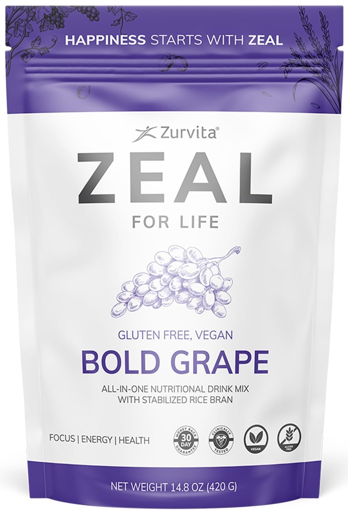 Zurvita - 人生のためのZeal - ボルドグレープ味 - 毎日の栄養補助食品、免疫、および全体的なウェルネス - 30日間ウェルネスバッグ、420グラム