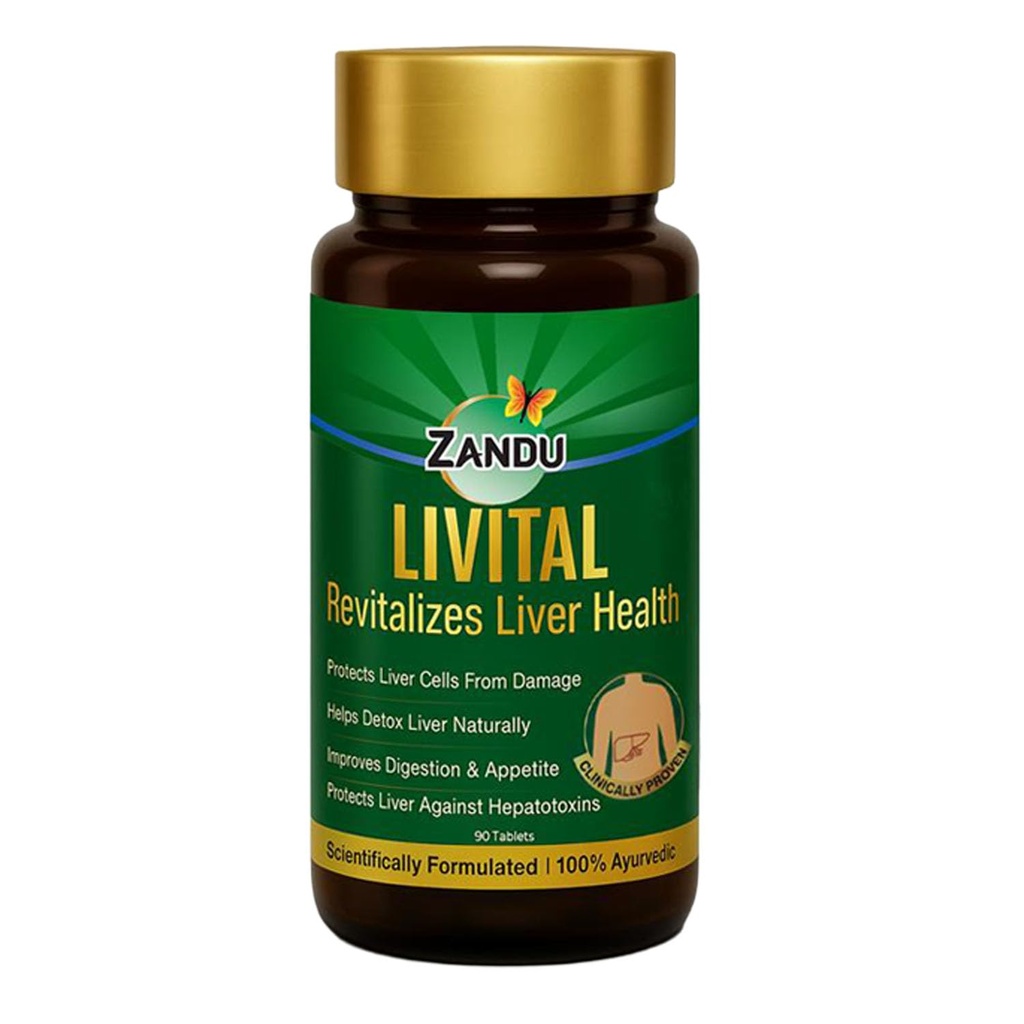 Zandu Livital錠、100%アーユルヴェーダ成分、さまざまなHepatotoxinsに対する肝臓を保護します|脂肪肝に有益な|肝デトックスの消化と食欲を改善