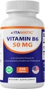 ビタミンB6(ピリドキシンHCI)、50mg 250ベジタリアンタブレット - エネルギー生産を促進し、代謝および免疫健康サポートを高めます