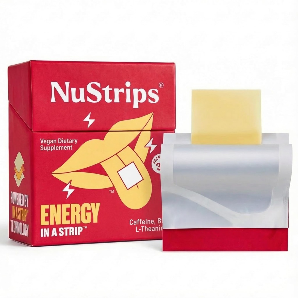 NuStripsTM 50mgカフェイン、L-テアニン&ビタミンB12の高速解散エネルギーストリップ - ジッターやクラッシュなしでインスタントエネルギー&フォーカス - コーヒーよりも高速に動作します - ソーシングシナモン(30パック)
