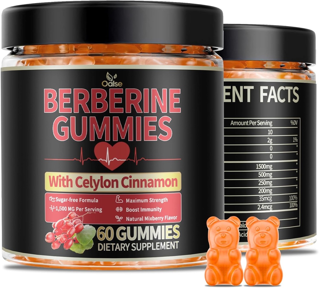 Berberine GLP-1 Gummies with Berberine HCI, Milk Thistle, Ceylon Cinnamon, PlusChro mium for Men & Women, Energy Boost, Body Support, Sugar Free (60 CT,1 Pack)