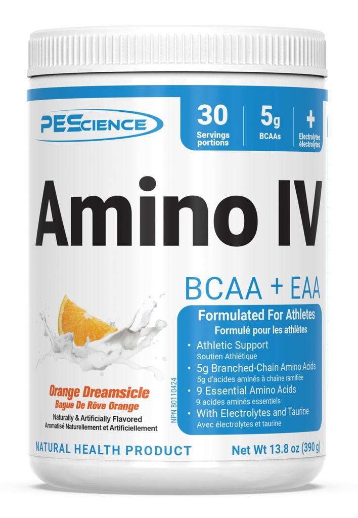PEScience Amino IV BCAA & EAAパウダー, エッセンシャル アミノ酸, タウリン, エッセンシャル アミノ酸, 加水と筋肉の回復のための電解質, 男性と女性のための砂糖無料, ポストワークアウト - オレンジドリームシクル - 30 サービング