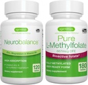 Neurobalance亜鉛、マグネシウム&ビタミンB6 +純粋な葉酸400mcgビーガンバンドル、Chelated亜鉛ピコリン酸塩24mg、酸化物フリーマグネシウム&ビタミンB6 + IgennusによるL-メチルフォレートの最適化