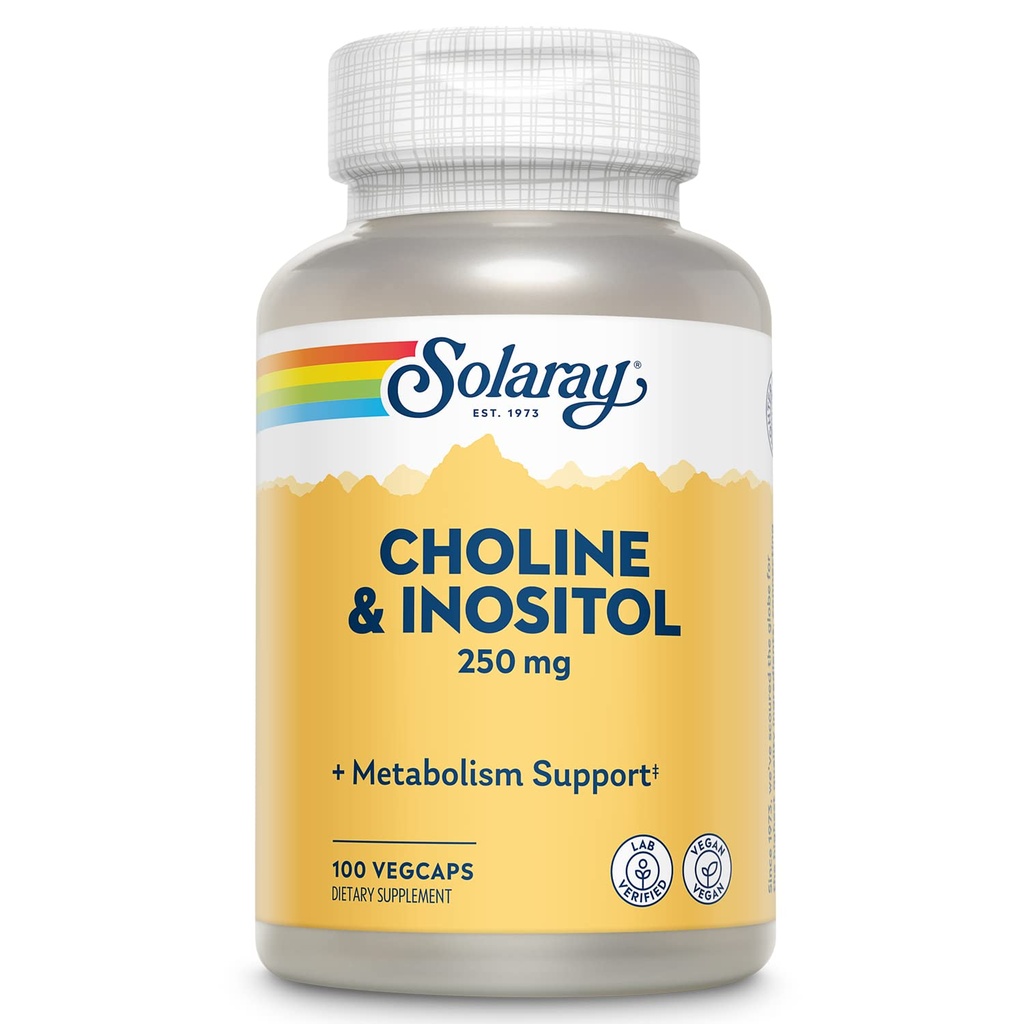 SOLARAYのコリン&イノシトール250mg | ヘルシー脂肪代謝のための2栄養素コンボ、脳機能サポート | 100 VegCaps