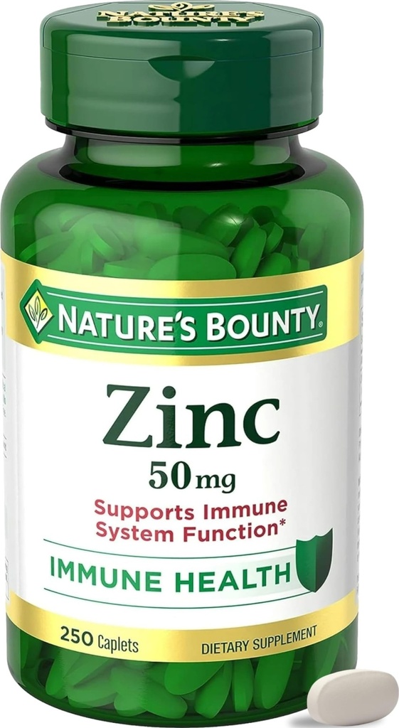 Nature's Bounty亜鉛50mg、免疫サポート&抗酸化サプリメント、皮膚の健康を促進、1日あたりのカプレット、グルテンフリー、250ベジタリアンカプレット