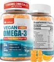 ビーガンオメガ3グミー1280mg + COQ10 +ビタミンD3 K2(MK7)、オメガ3フィッシュオイル大人用代替w / EPA 600mg DHA 400mg&MCT マリン藻、脳、目、免疫、1パックのための油、魚の味無し