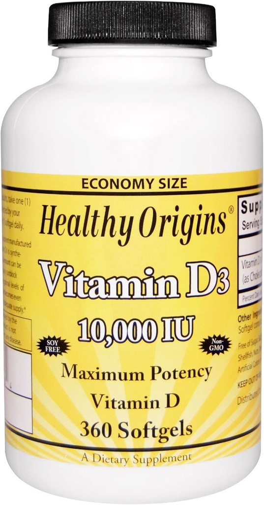 健康な起源のビタミンD3の最高の効力10,000IU 360 Softgelsの合計2のパック
