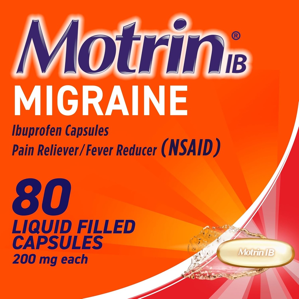 Motrin IB Migraineの救助の液体のゲルはカプセル、NSAIDの痛みのReliever Ibuprofen、カフェインなし、80のctの速い及び有効なMigraineの頭痛の薬ごとの200のmg Ibuprofenとカプセルに入れます
