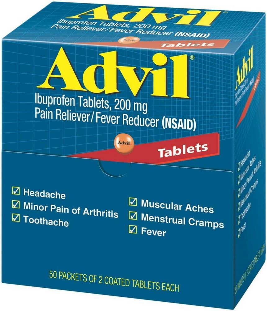 Advil Ibuprofen、200mgの2つの上塗を施してあるタブレット(4)の50のパケット
