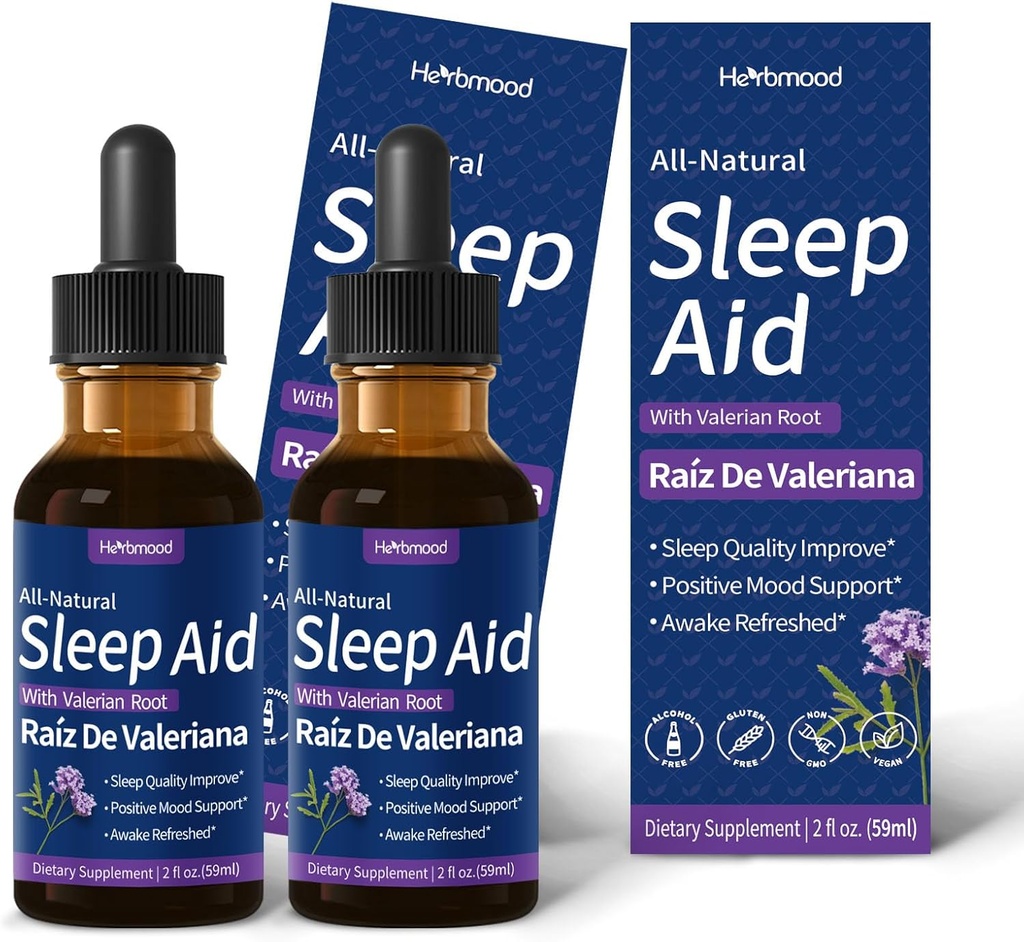 Valerian Root Sleep Support Drops, Gotas de Manzanilla y Flor de ジャマイカ y Valeriana para Dormir, Nature Herbal Extract Liquid for Deep Sleep. 4oz