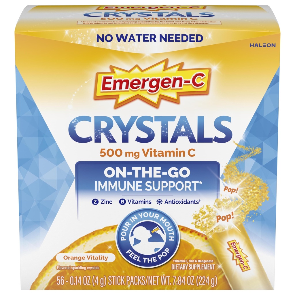 Emergen-C結晶、ビタミンC、ビタミンB、亜鉛、マンガン、オレンジ色素 - 56スティックパック