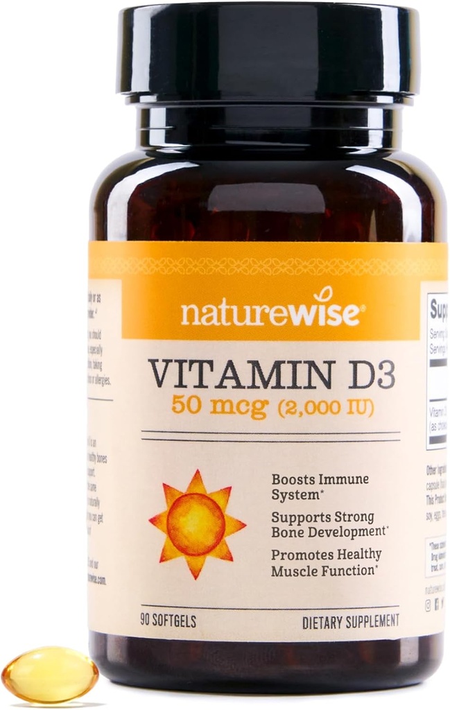 NatureWiseビタミンD3 2000iu(50 mcg) 免疫サポート、健康な筋肉機能および骨の健康のための90日の供給 - 非GMO、有機エキストラバージンオリーブオイル(ミニSoftgel)、90カウント