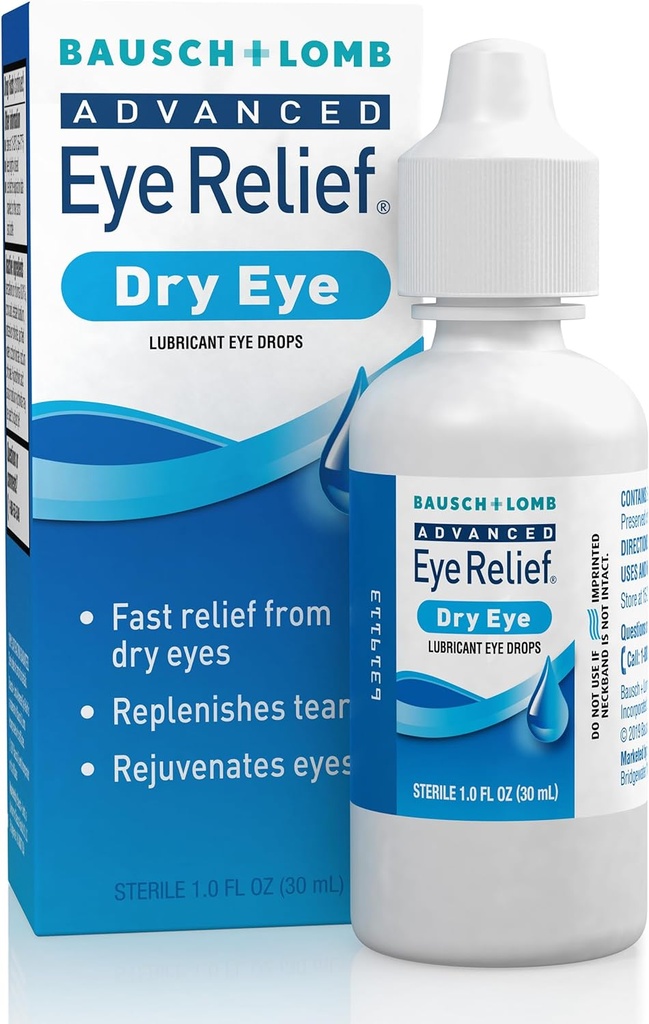 Bausch&Lombアドバンストアイリリーフ、ドライアイ、保湿&ソーシング用潤滑剤アイドロップ、高速&長持ちの救済のためのティーラー補充、1 Fl Oz(3)