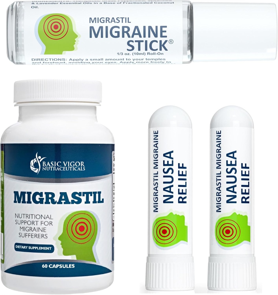 Migraineの棒、カプセル及び吐き気の吸入器が付いている基本的なViggor Migraineサポート キット。 アメリカ製