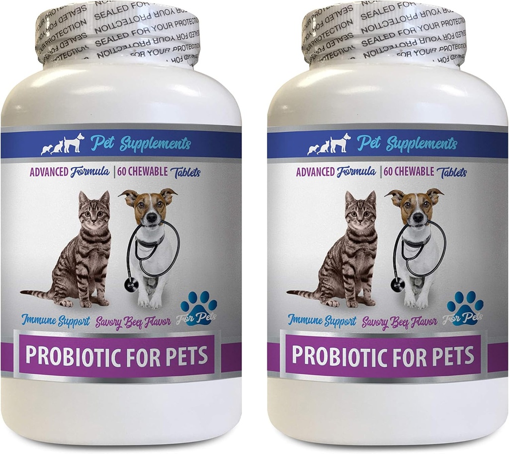 犬のプロバイオティクスと消化酵素パウダー - ペットのためのPROBIOTICS - 犬の猫 - 悪いガスと呼吸のお菓子 - 高度な免疫ブースト - 悪い呼吸のための犬のプロバイオティクス - 2本のボトル(120のお菓子)