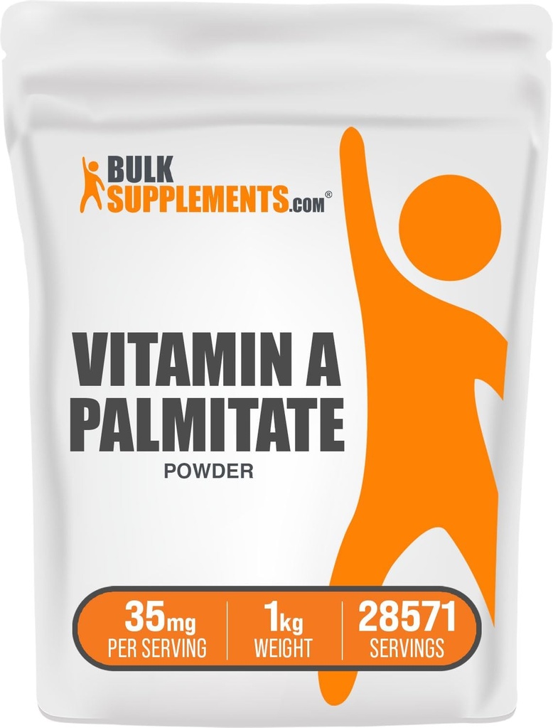 BulkSupplements.comビタミンA Palmitateパウダー - Retinol Palmitateとして、免疫&アイサポートのためのビタミンAサプリメント - グルテンフリー、給餌あたり35mg、1kg(2.2ポンド)(パッケージ1)