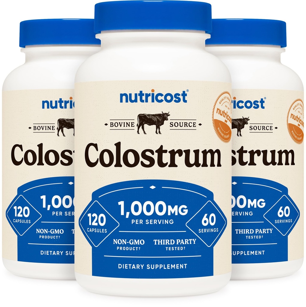 Nutricost Colostrum 1000mg、120キャップ、60サービング(3ボトル)