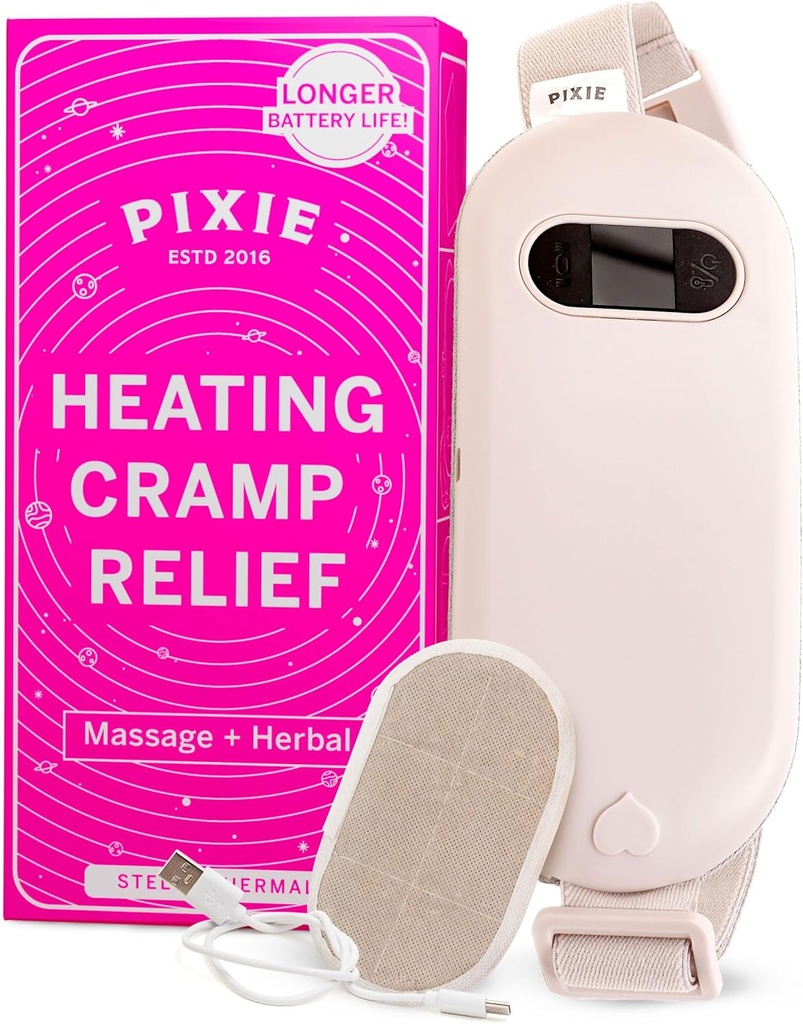 Pixie Rechargeable Heating Pad for Cramps – Herbal Heat Therapy Belt for Back Pain – Natural Relief with Reusable Heating Packs – Thoughtful Gift for Women & Girls