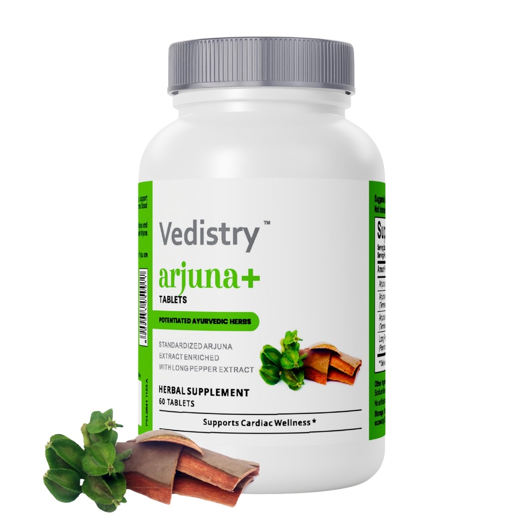 Arjuna+ 樹皮のエキスの補足 | 1100mg 心の健康及び血圧サポートのための長いペッパーが付いている Arjuna のタブレット | 有機性草の心血管の補足 | 60 ビーガン タブレット