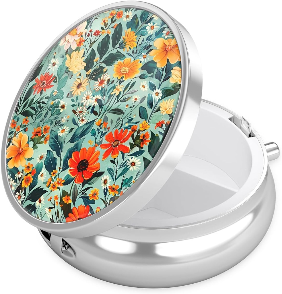 Nipichshaの丸薬箱、財布のための小さい丸薬箱及びポケット、かわいい旅行薬のオルガナイザー、ビタミン、薬、魚油及び補足、B06の美しい花を握る携帯用薬の容器のホールダー