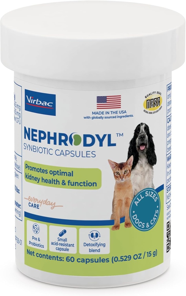 NEPHRODYL の Synbiotic のカプセル-猫及び犬、消化器の健康のための Probiotics 及び Prebiotics のための腎臓サポート補足、米国でなされる小さく及び容易貯えられたカプセル- 60 Ct