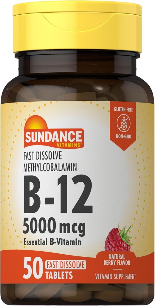 サンダンスビタミンB12高速分解錠 | 5000mcg | 50カウント | メチルコバラミンとして | 天然ベリー味 | ベジタリアン・非GMO・グルテンフリー対応サプリメント