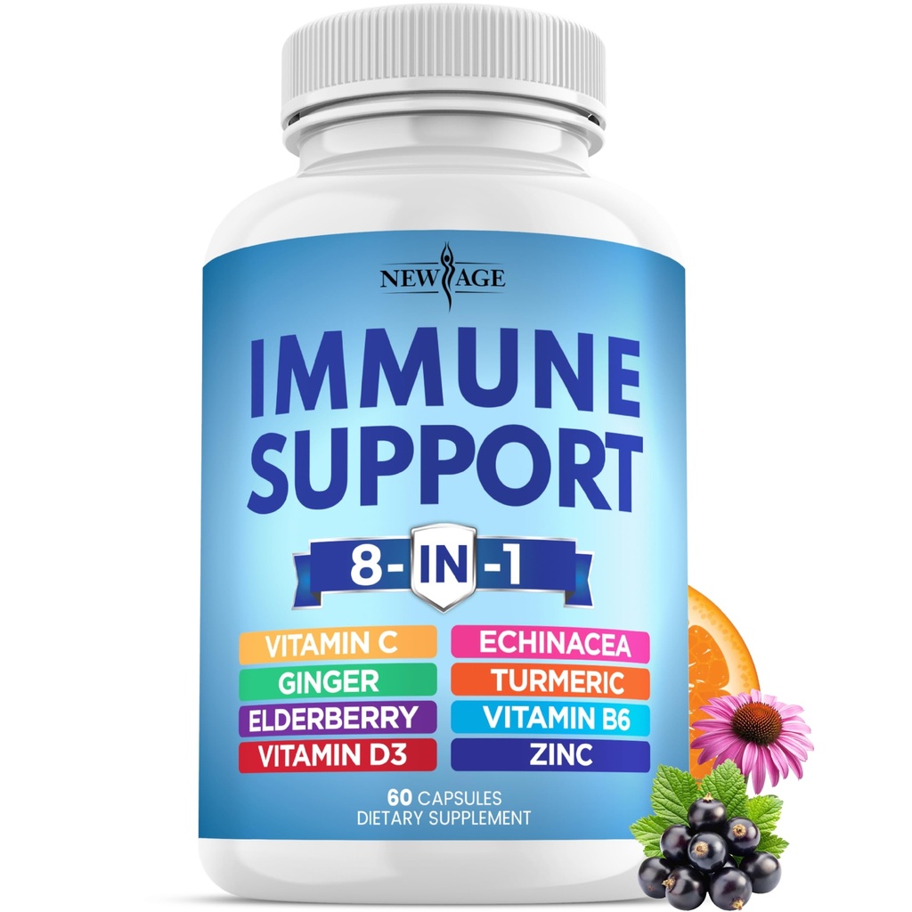Echinacea、ビタミンCおよび亜鉛50mg、ビタミンD 5000 IU、Turmeric Curcumin及びジンジャー、B6、Elderberry 60の計算(パッケージ1)
