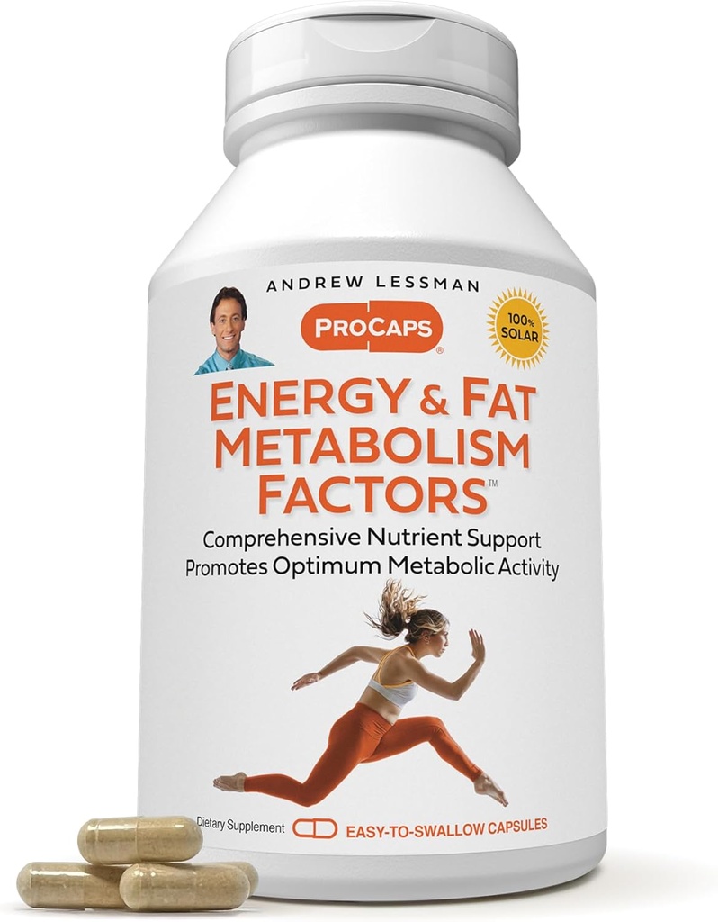 ANDREW LESSMAN Energy and Fat Metabolism Factors 180 Capsules - Promotes Optimum Fat Burning and Energy Metabolism, with Carnitine, Green Tea, Guarana, Ginseng, B-Complex. Easy to Swallow Capsules
